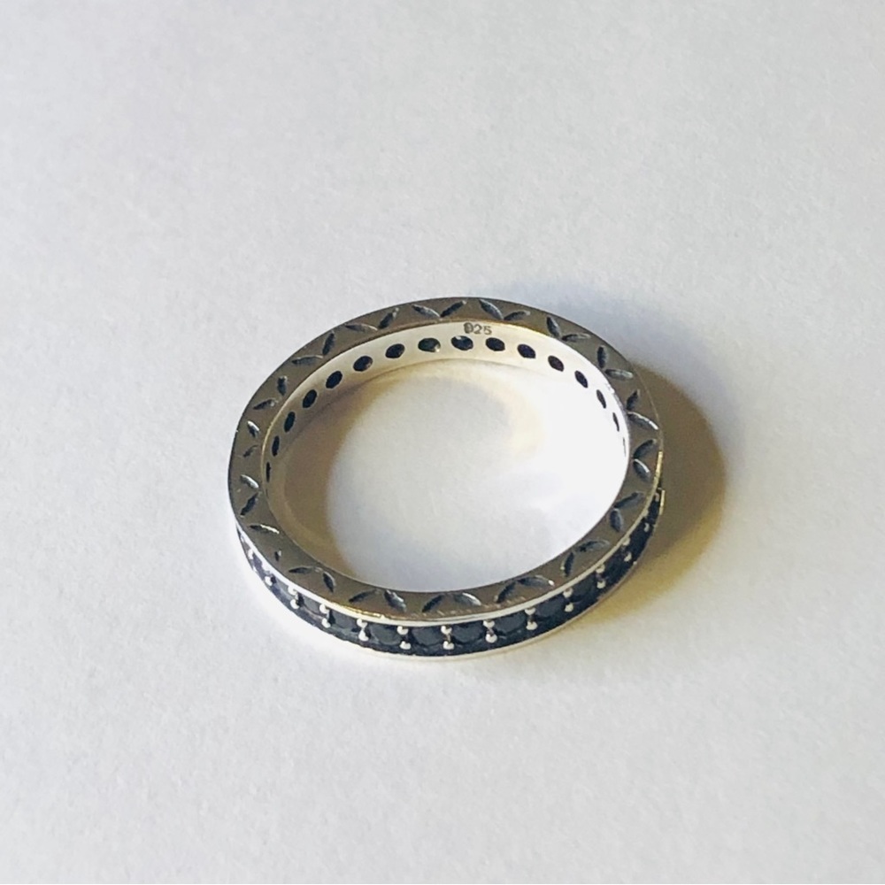 Solid 925 Sterling Silver Black Cz Ring - image 6